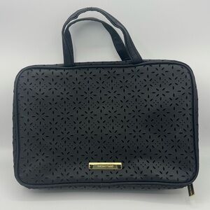 Tartan Twine Black Floral Perforated Deluxe Weekender Cosmetic Makeup Travel Bag